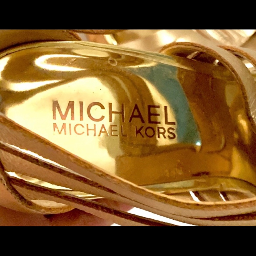 💜 Michael Kors Robertson Metallic Gold Sandal Heel 💜 - Picture 6 of 16